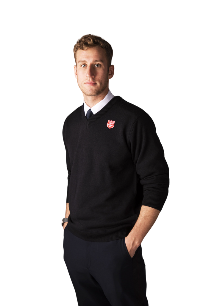 Men's Long Sleeve VNeck Sweater With Shield