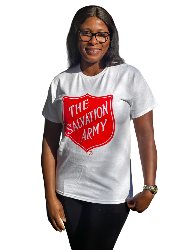 White T Shirt with Large Salvation Army Shield