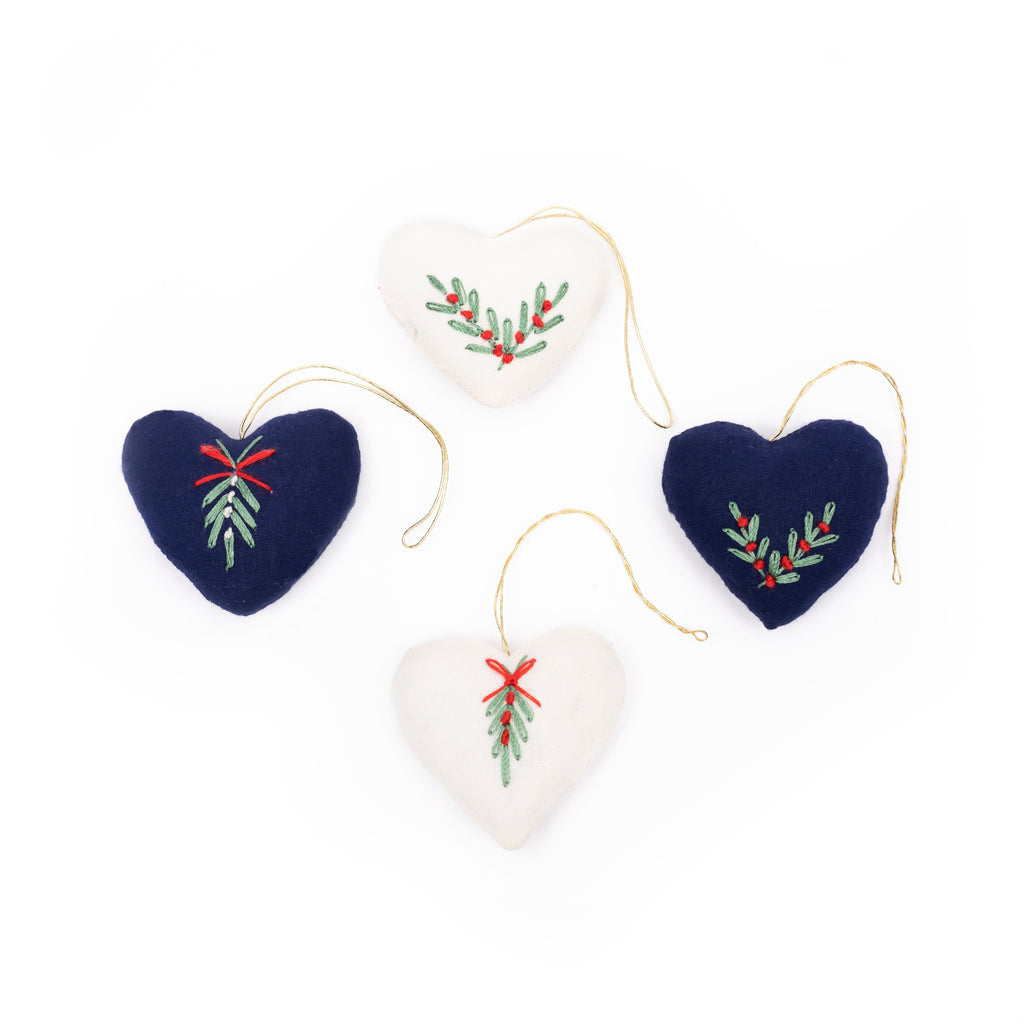 Others Embroidered Hearts Blue White