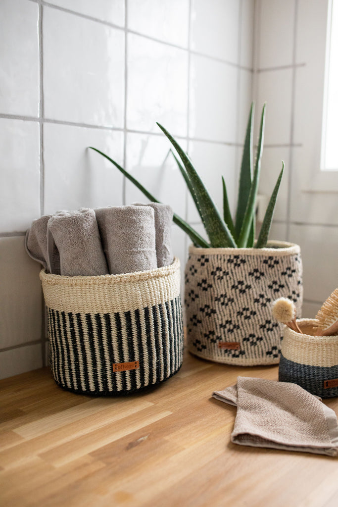 Others Sisal Basket Striped Black White